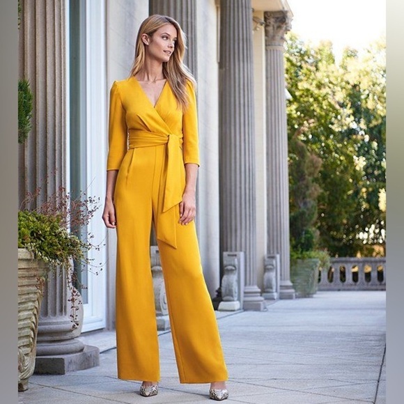 ANTONIO MELANI Gold Wide Leg Romper with Sash/Tie - Picture 1 of 8